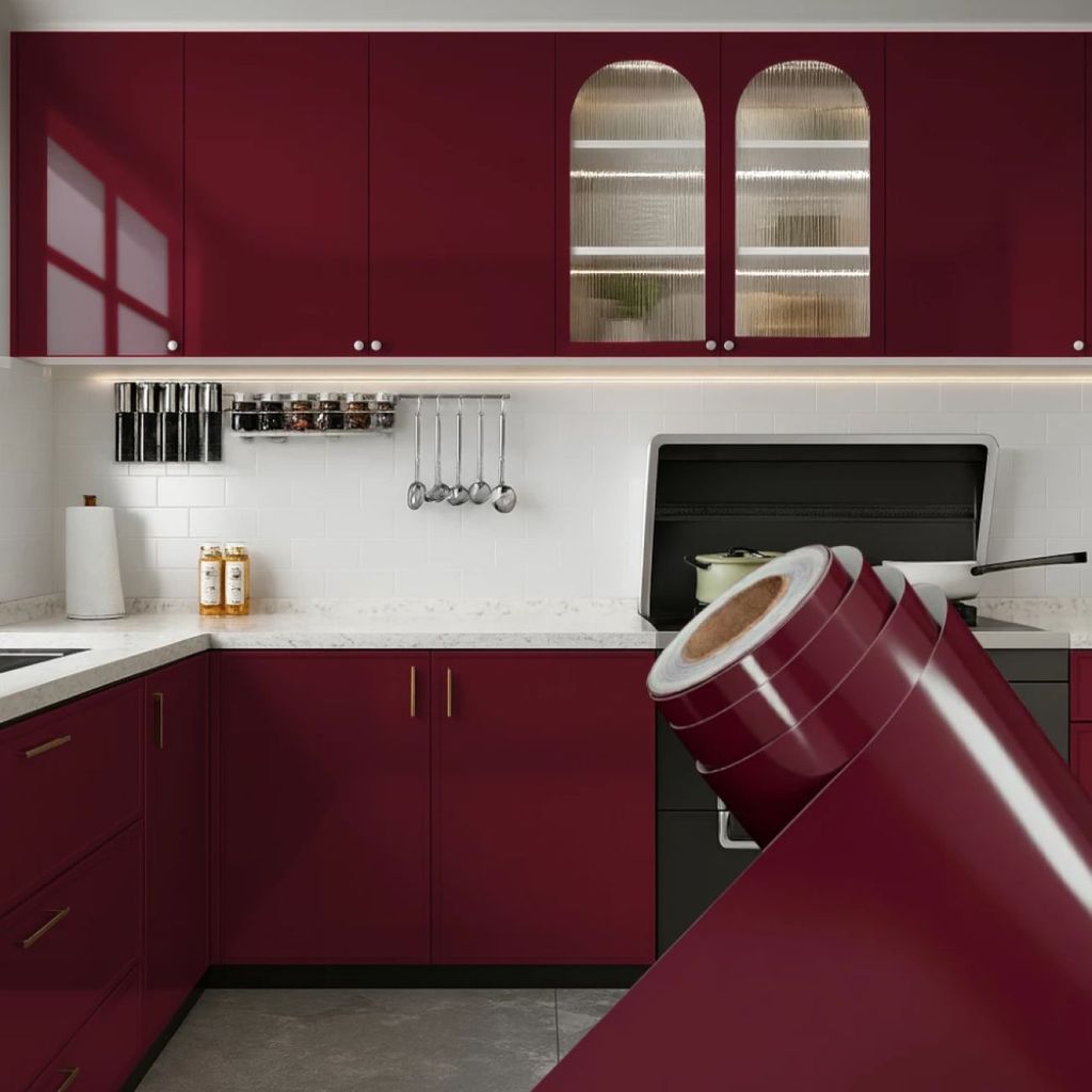 Papel de Parede Adesivo Vinil Bordo Vinho Semi Brilho Envelopamento Moveis Decoração Cozinha Quarto em Oferta na Shopee