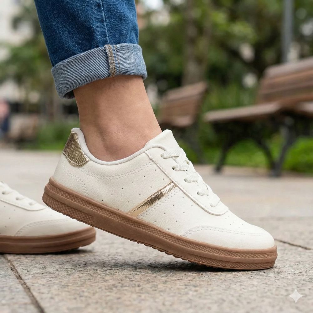 Tênis Feminino Mississipi Napa Off White/Dourado em Oferta na Shopee