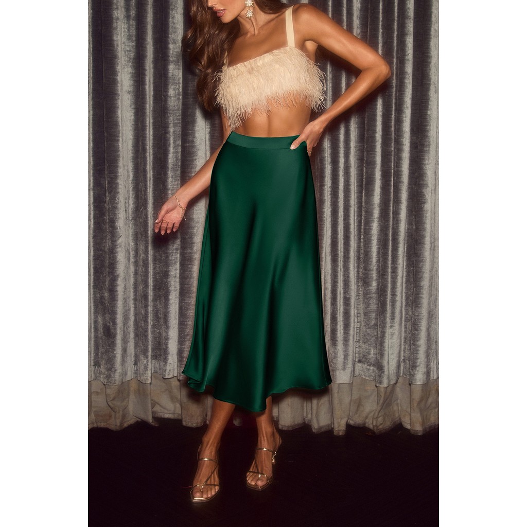 Saia Sereia Feminina Cintura Alta Longa de Cetim Elegante Festa e Casual