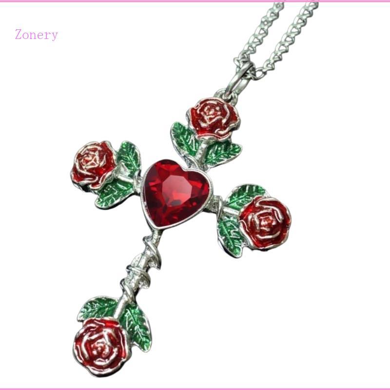 Zona Elegante Gótico Rosa E Crucifixo Colar Para Acessório Corrente Ajustável