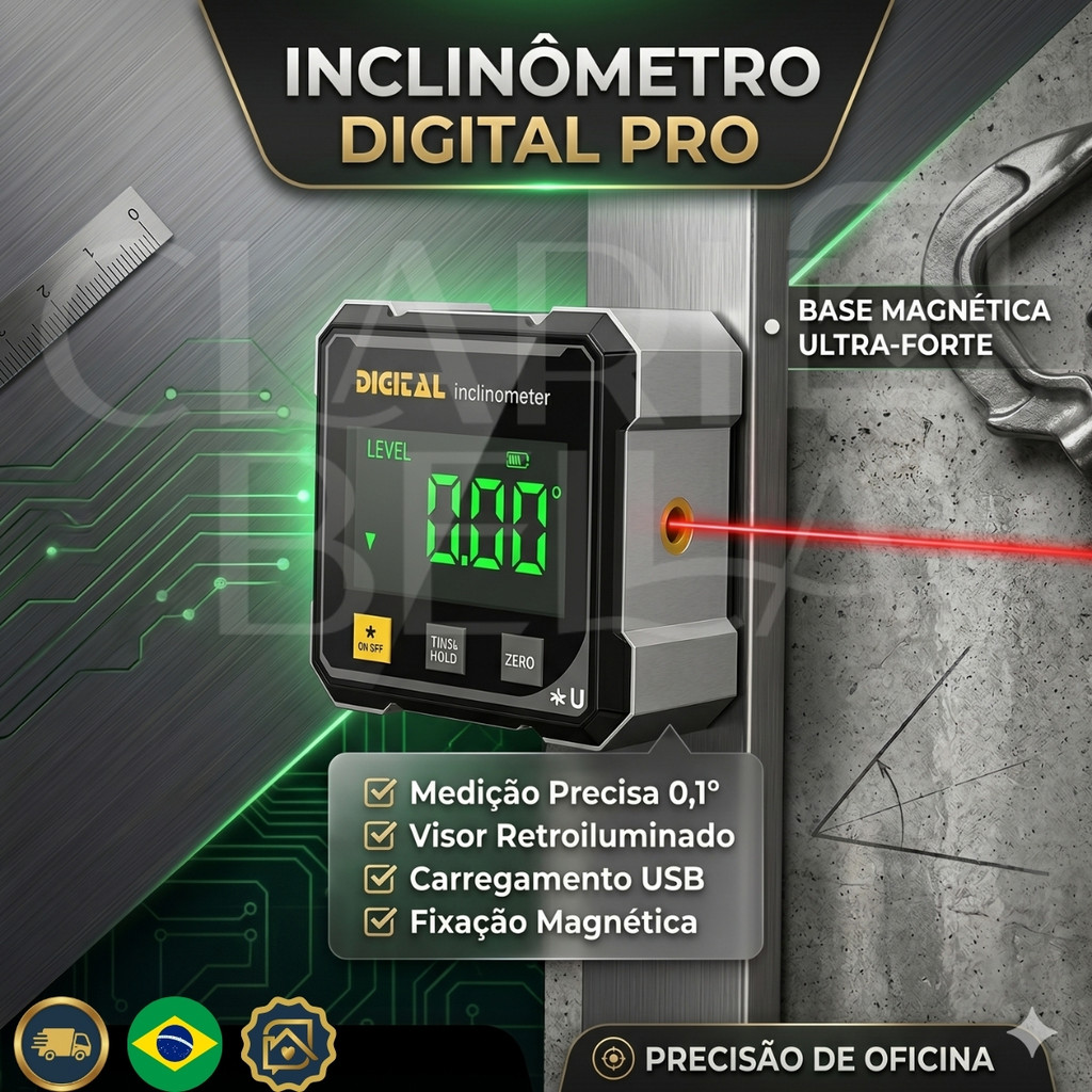Medidor de Ângulo Digital 360° Nível Eletrônico Magnético Alta Precisão USB Inclinômetro