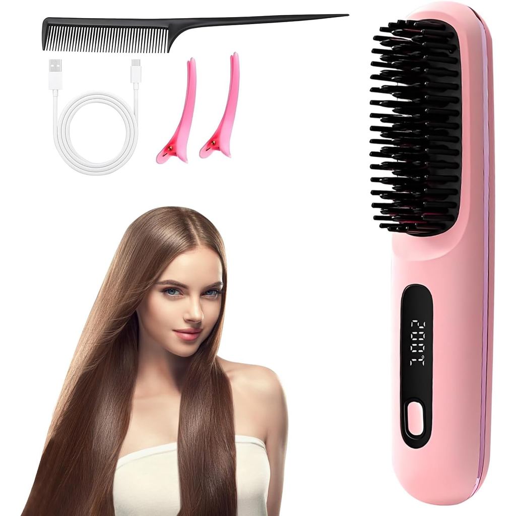 Numoya Go Brush Pro, Nova Escova Alisadora Portátil 2025, Escova Alisadora de Cabelo Sem Fio de Cerâmica com Aquecimento