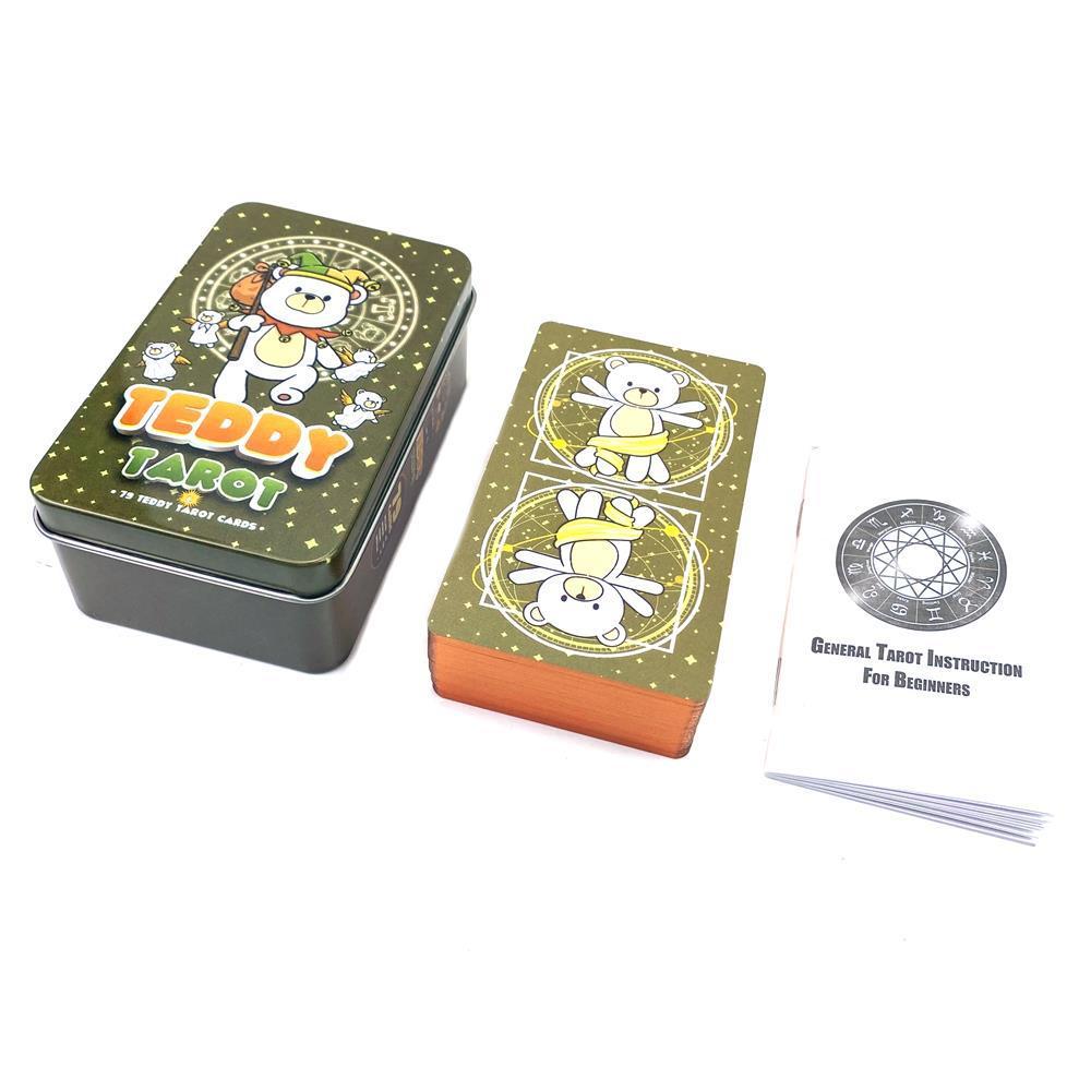 [Estoque pronto] Caixa de lata 10.3 * 6 cm Urso de pelúcia inglês Tarô Jogo de cartas Jogo de cartas Urso de pelúcia Car