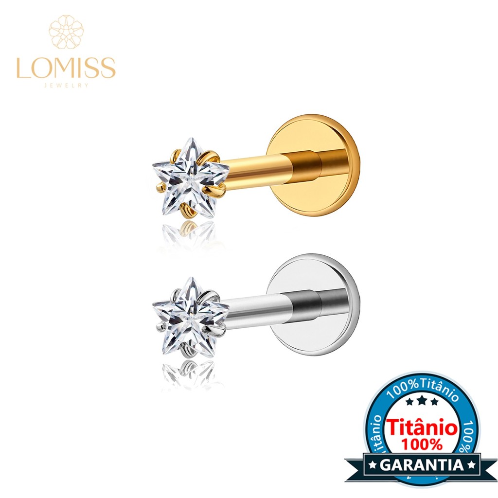 Piercing Labret Zircônia Estrela Titânio Helix Tragus Conch Nariz Boca Piercing de Orelha em Oferta na Shopee