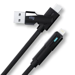 Cabo em 4 em 1 ,USB Tipo-C, USB-A e Lightning, 3A e 60 W, 1,2 metro, Preto, CS41FLEX, ELG