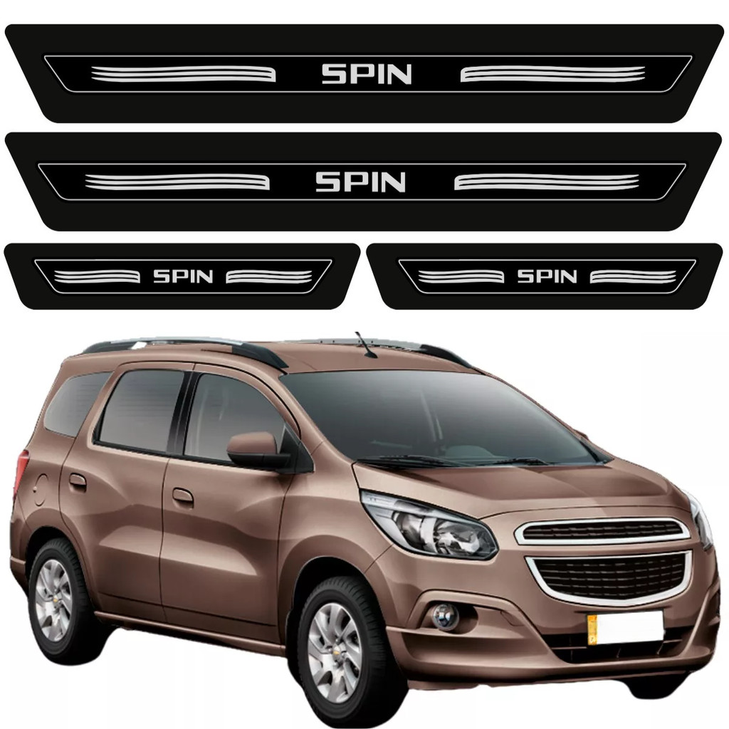 Kit 8 Pçs Soleiras Proteção Porta Chevrolet Spin 2013 14 15 16 17 18 19 20 2021 22 23 24 25 26