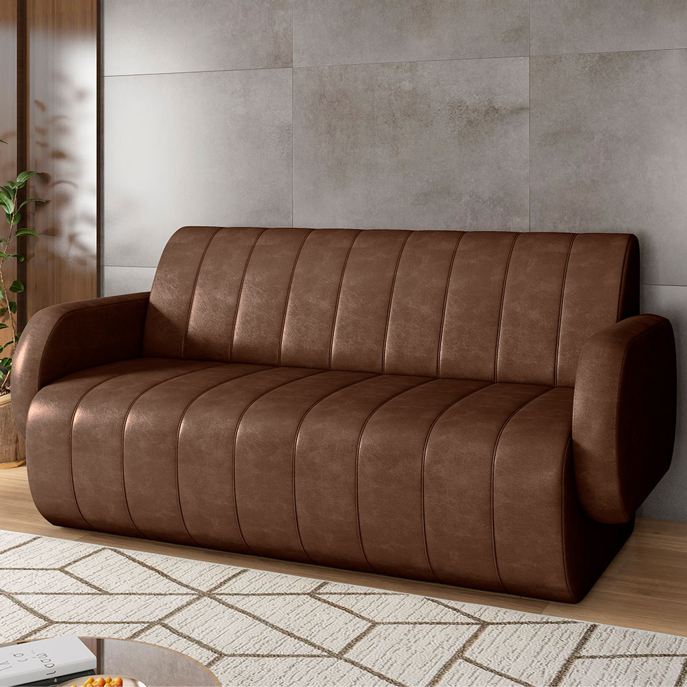 Sofá 3 Lugares Sala Living Orgânico 188cm Fávara K01 Couríssimo Marrom - Lyam Decor