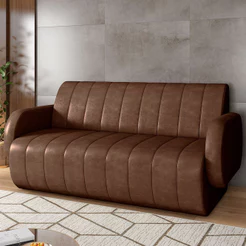 Sofá 3 Lugares Sala Living Orgânico 188cm Fávara K01 Couríssimo Marrom - Lyam Decor