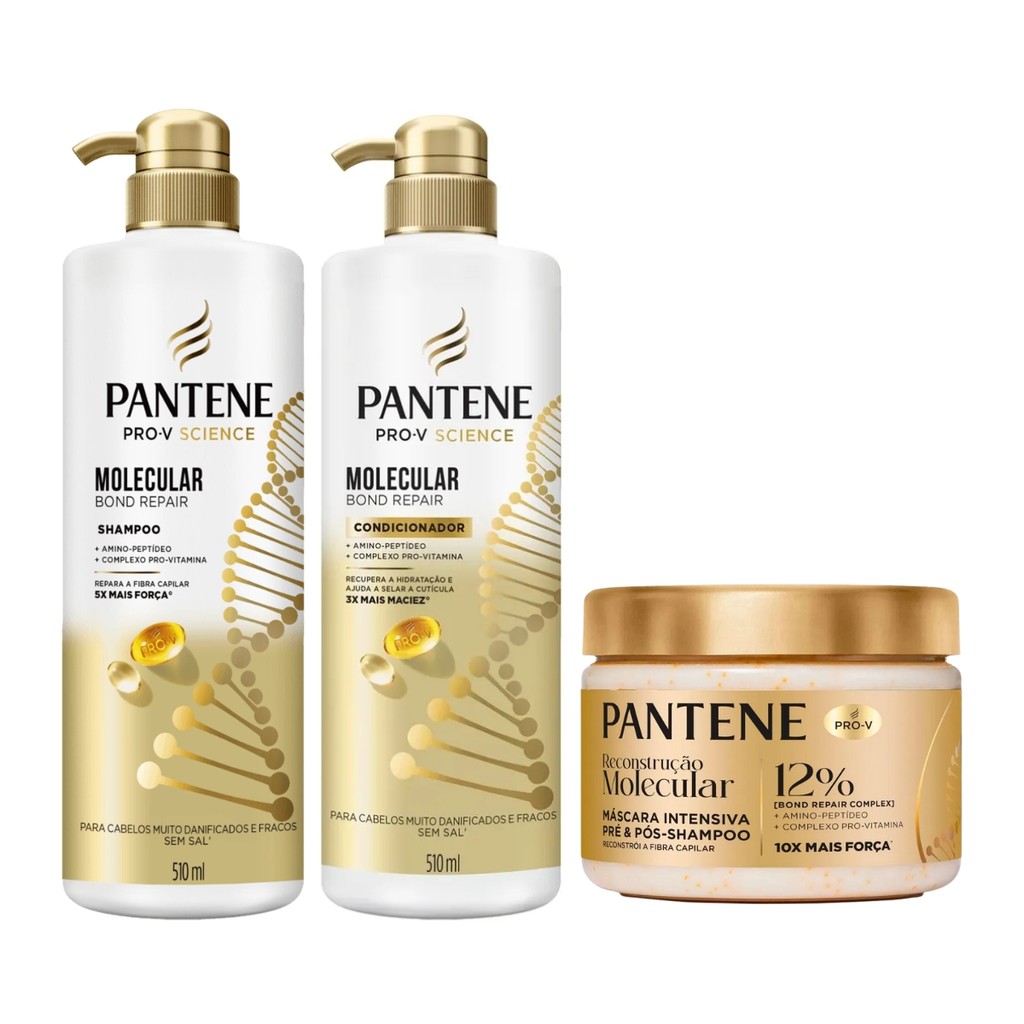 KIT PANTENE MOLECULAR SHAMPOO + COND 510ML + MÁSCARA 270ML em Oferta na Shopee