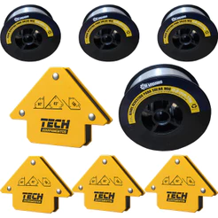 4 Arame MIG Sem Gás Flux Core 0,8mm 1kg ERB Máquinas + 4 Esquadro Magnético 12kg Multiângulos
