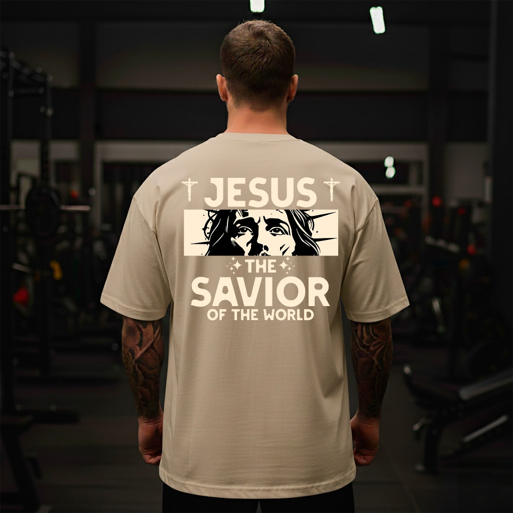 [Camiseta Premium em Algodão Puro]CC Camiseta Oversized Jesus The Savior Religiosa Cristã Jesus Cristo Academia Blusão