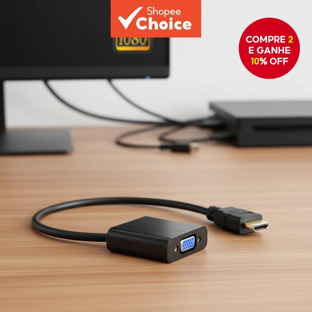 Adaptador conversor HDMI para VGA 1080P com áudio e fonte de alimentação para PC, laptop, tablet e TV