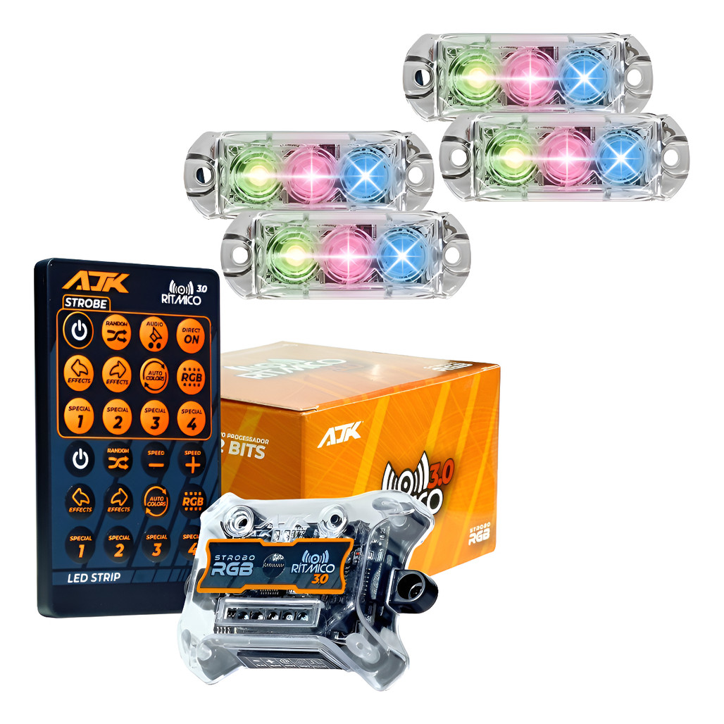 Strobo Automotivo Carro Ajk 4 Faróis Rgb Com Controle