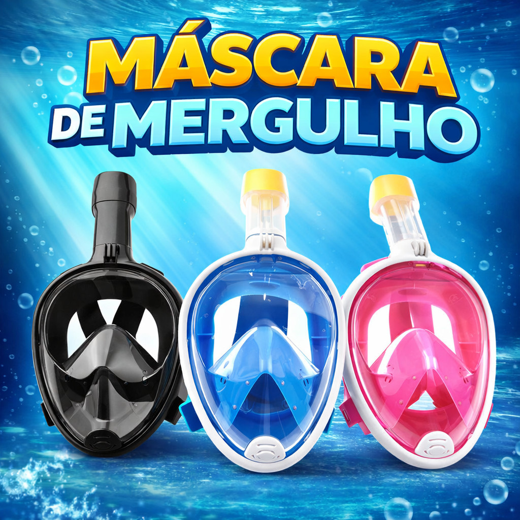 Máscara De Mergulho Snorkel Full Face Preto/ Rosa / Azul Respiratória Natação Subaquática