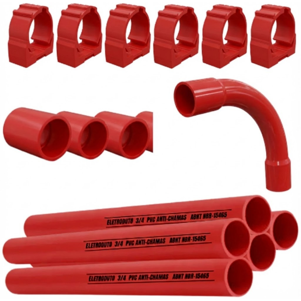 Kit Tubulacao Eletrica 3 metros Eletroduto 3/4 PVC para Instalacao Sobrepor Com Acessorios