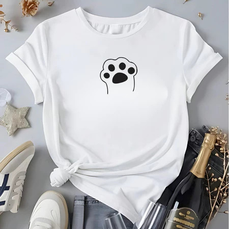 Camiseta Infantil Menina Branca Estampa Patinha Pet Casual Algodão Presente Estilo Fofo Camisa Femin