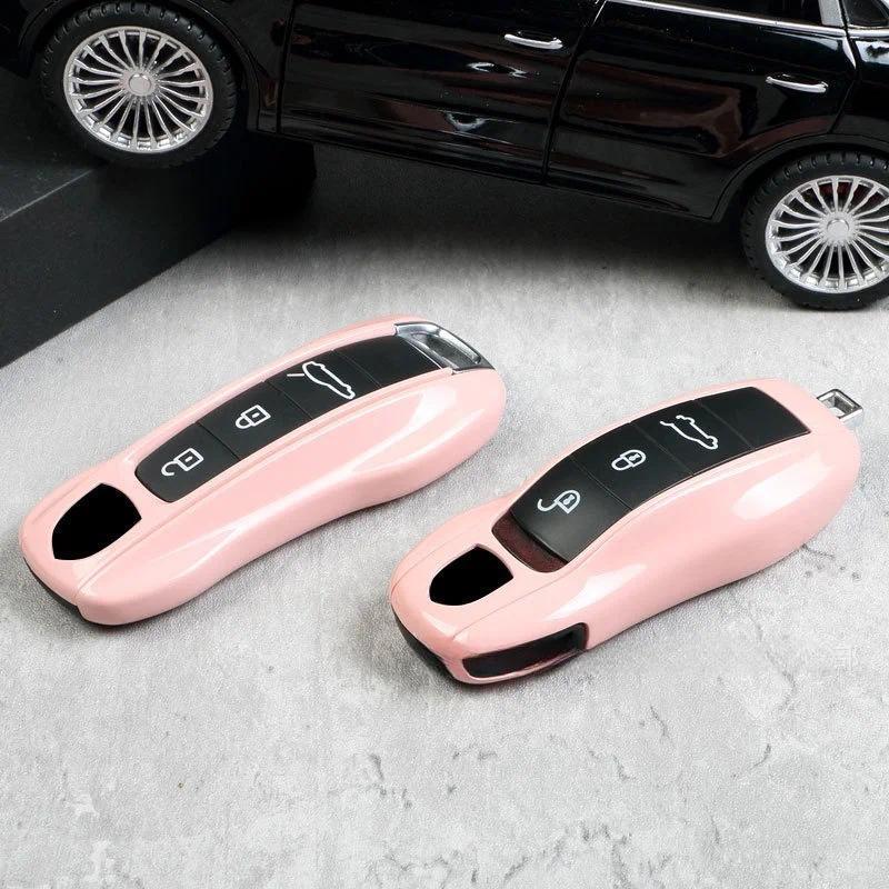 Chave Do Carro Escudo Morandi Rosa Para Porsche Panamera Cayenne Macan 911 718 Taycan Boxster Cayman Controle Remoto Boné