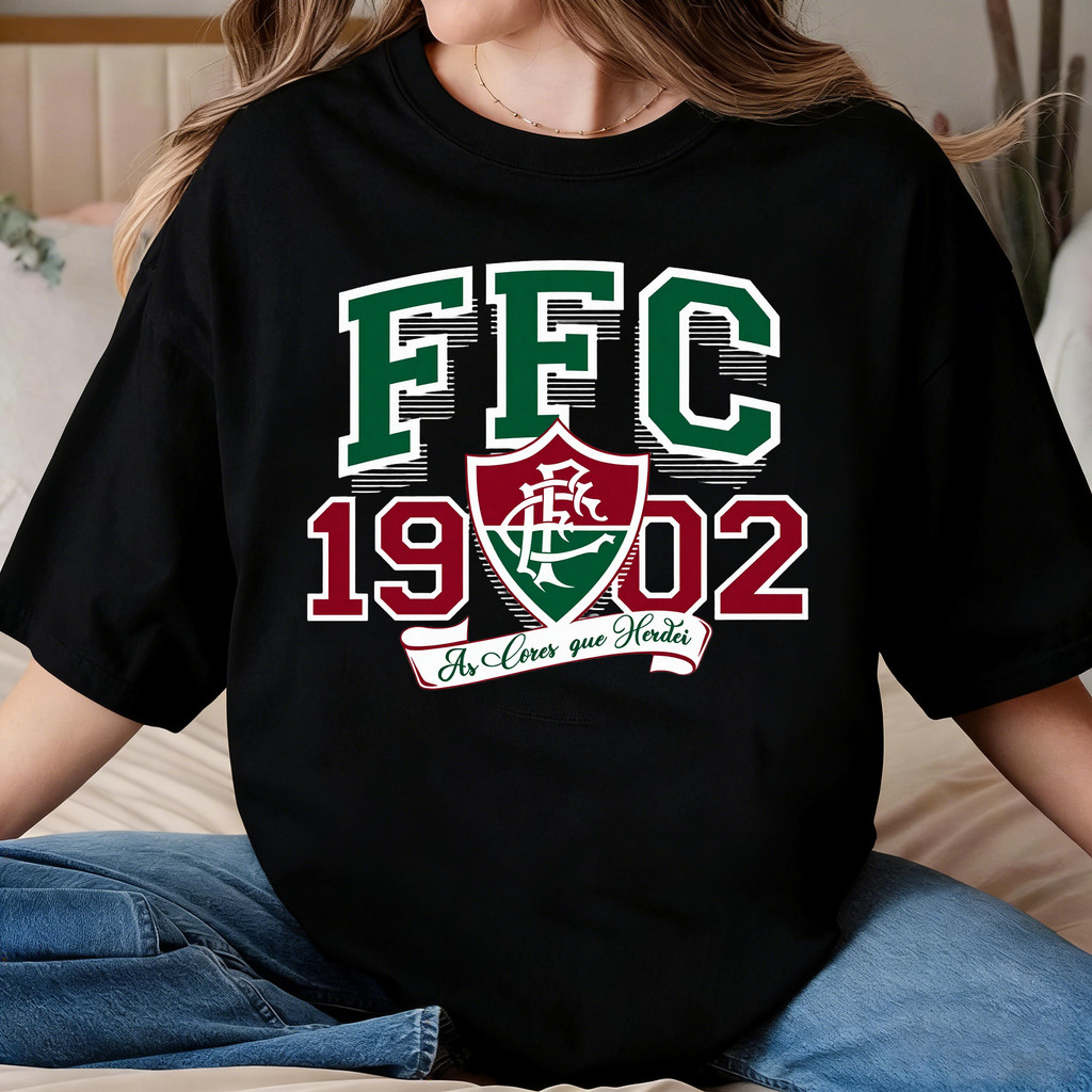 Camiseta Unissex Oversized Plus Size Feminina Masculina Camisa do Fluminense FFC 1902,  Logo e Letras, Cinza, Ideal para