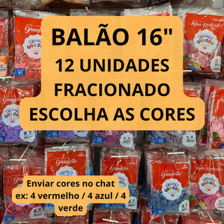 Balão Bexiga para Festa 16 Polegadas 12 Unidades Fracionado Até 4 Cores Diferentes Cor Pic Pic