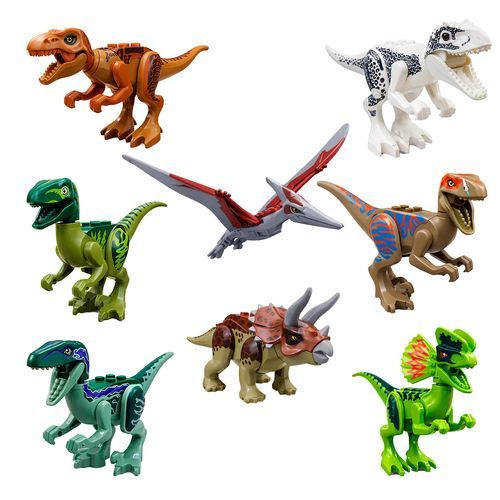 Kit 8 Dinossauros Articulado Montar Brinquedo Infantil Bloco