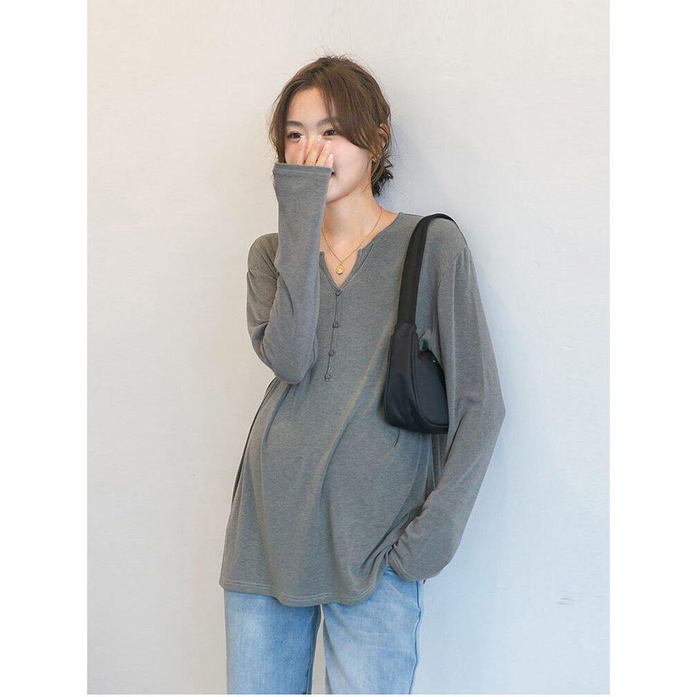 Nuochu roupa de maternidade fina e confortável máscara camiseta topo primavera novo estilo versão coreana mais magro olh