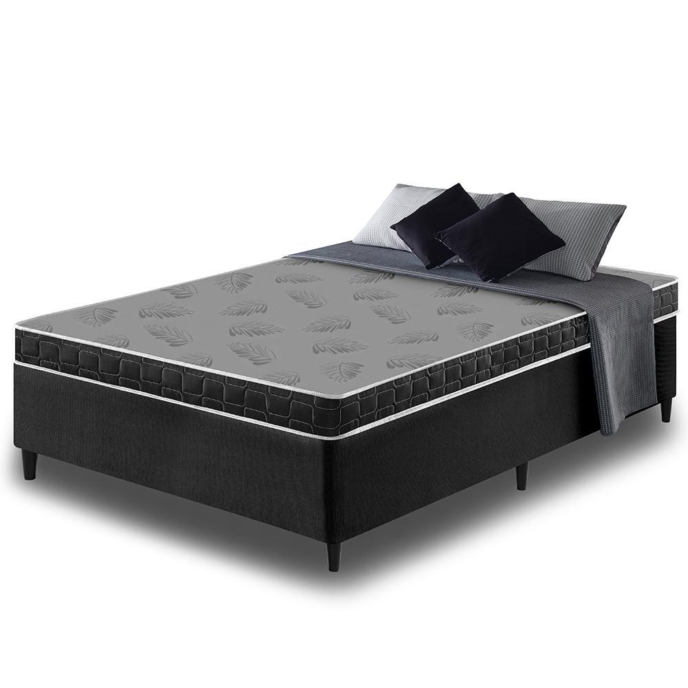 Cama Box Viúva Preto + Colchão Espuma D20 Dupla Face Zidi Querubin 128x188x49cm