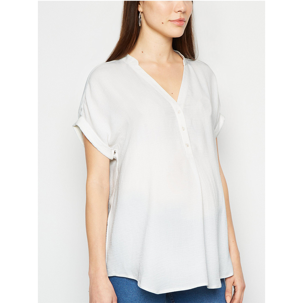 Roupa de maternidade estilo verão maternidade topo de manga curta com decote em v capa barriga Chiffon camisa moda solta