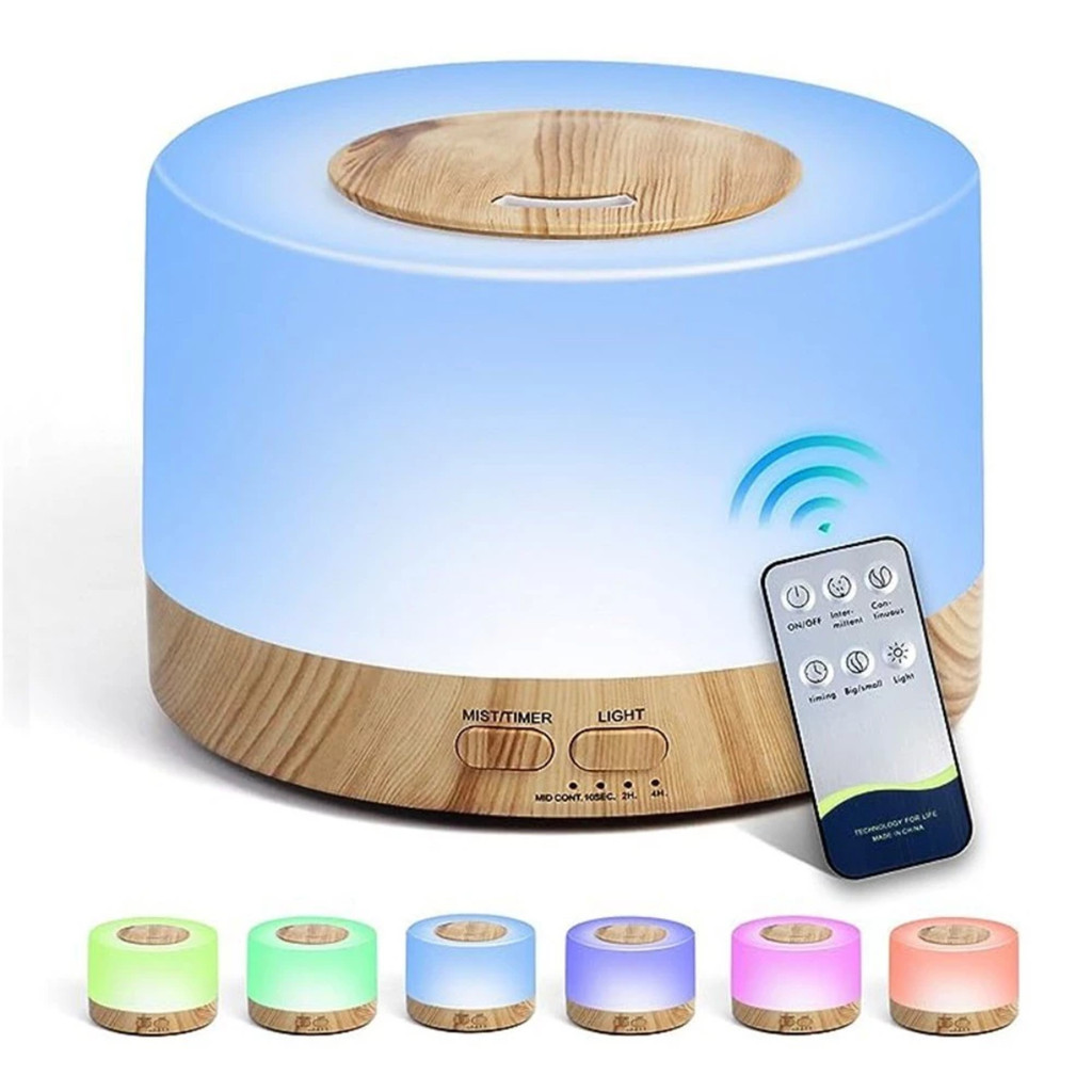 Umidificador Difusor Aromatizador 500ml Elétrico Abajur Led 7 Cores Luminária Aromaterapia