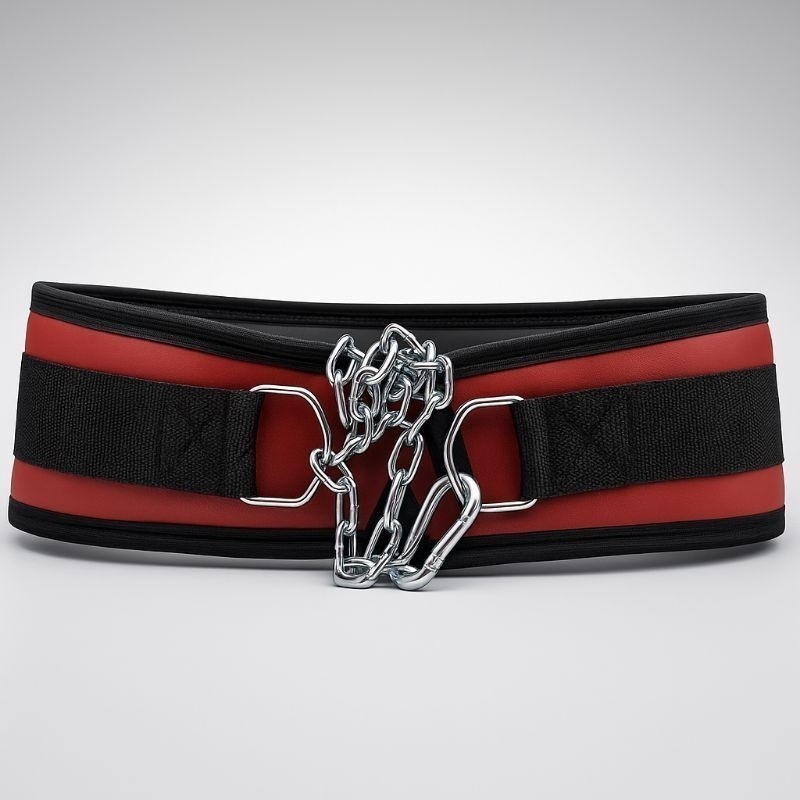 Cinturão Musculação acompanha Corrente, Cinto Vermelho. Levantamento Peso Academia Anilhas Fitness