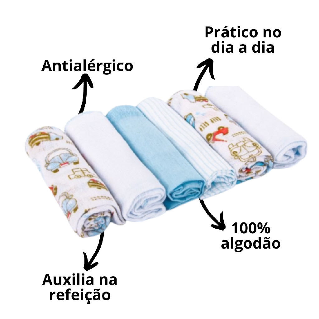 12 Paninhos Limpar Boca Bebe Pano Fralda 100% Facil Lavar Enxoval Babete Crianca Toalhinha Infantil