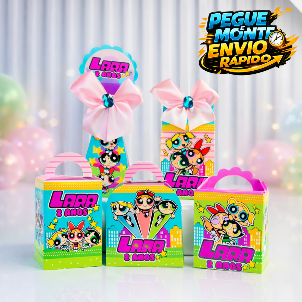 Kit Caixas As Meninas Super Poderosas Personalizada + PEGUE E MONTE /Lembrancinha de Festa /Aniversário