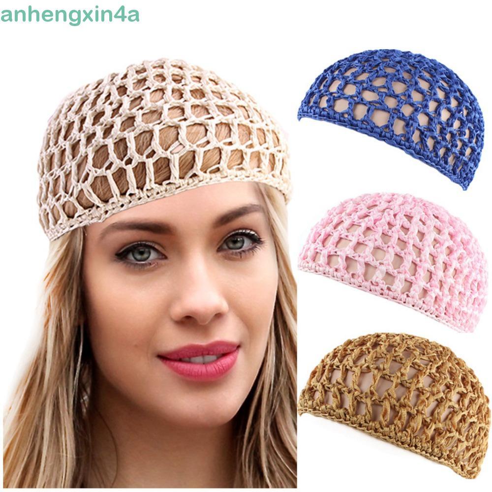 Rede De Cabelo De Malha ANHENGXIN , Bonés De Peruca Preta Feitos À Mão Com Alça Ajustável , Chapéus De Quimio , Crochê M