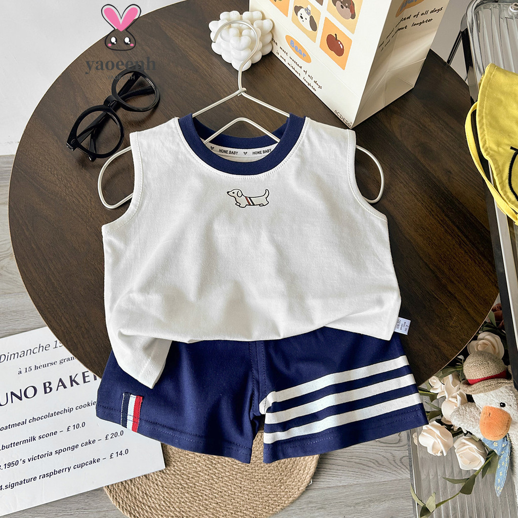 80-130CM crianças colete Shorts terno meninos meninas fino sem mangas Casual camiseta terno de duas peças pronto estoque