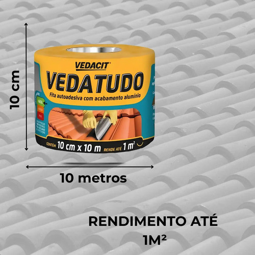 Manta Auto Adesiva Asfáltica Aluminizada 10cmx10m Vedacit Prateado — imagem 2 de 2
