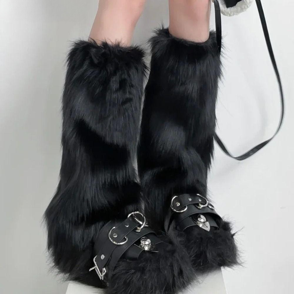 Polainas Peludas , Capa De Botas Lolita Espessadas De Pele Sintética , Arco Fashion JK Y2K Meia De Tubo Longo