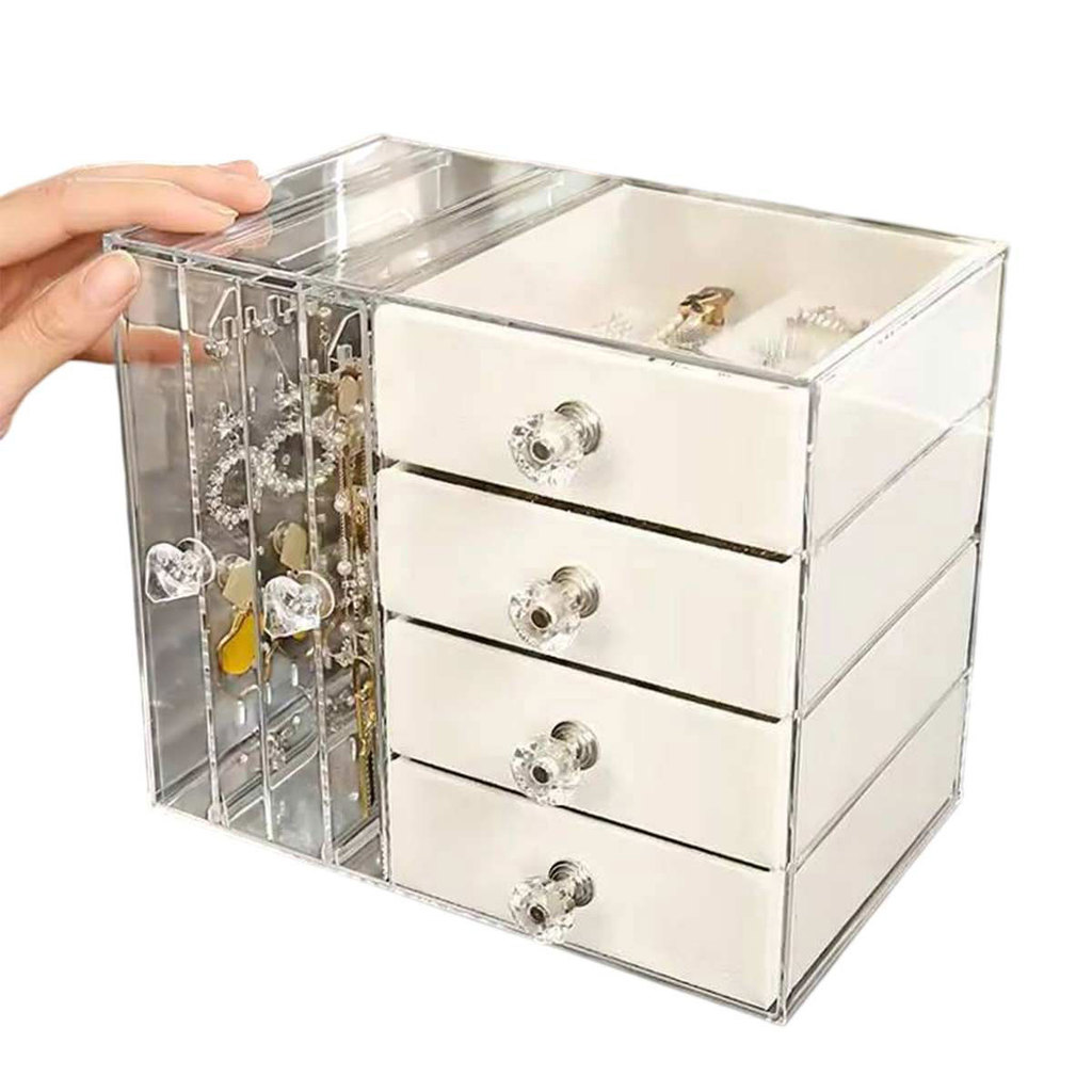 Porta Joia  Bijuteria Acrilico Caixa Organizadora 4 Gaveta Expositor Anel Brinco Pulseira Colar Cristal