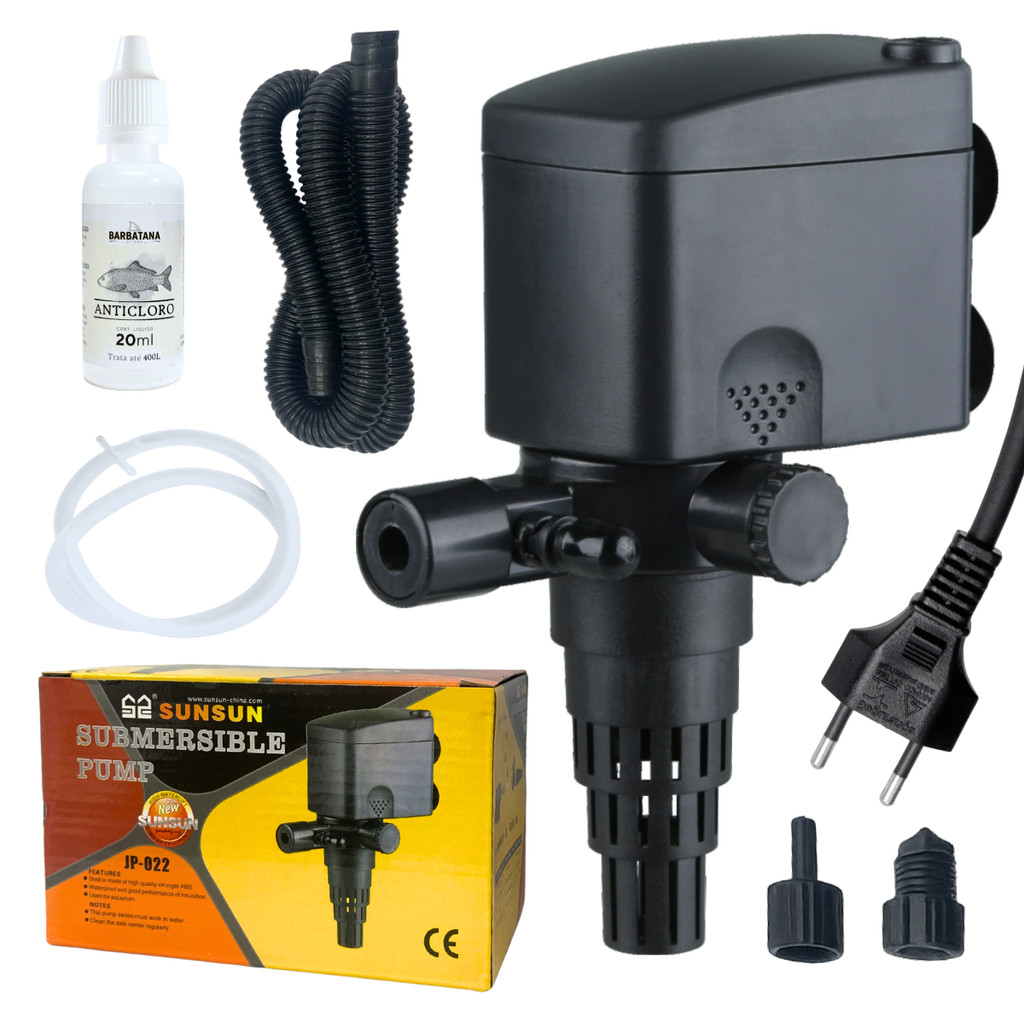 Bomba submersa SunSun JP-022 220V duas saidas 600l/h lago aquario tranque fonte + brinde Anticloro em Oferta na Shopee