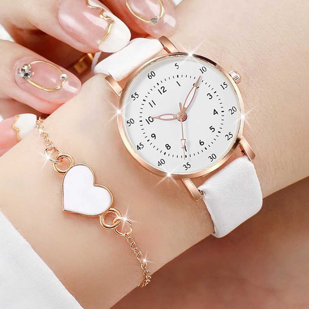 RELÓGIO PINK CORAÇÃO FEMININO E ELEGANTE, KIT RELÓGIO - COLAR - PULSEIRA - BRINCOS - Elegance White Hearts