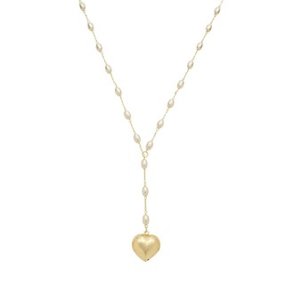 COLAR DE PÉROLAS CECÍLIA PINGENTE CORAÇÃO FOLHEADO A OURO 18K