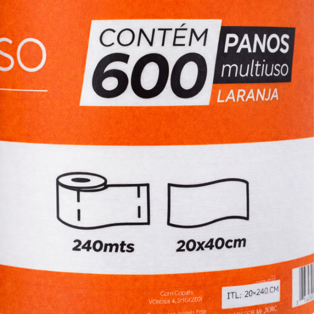 Detalhes do Kit Até 3 Rolos 20cm x 240m Pano Multiuso 1800 Panos Perfex Limpeza Laranja Inoven