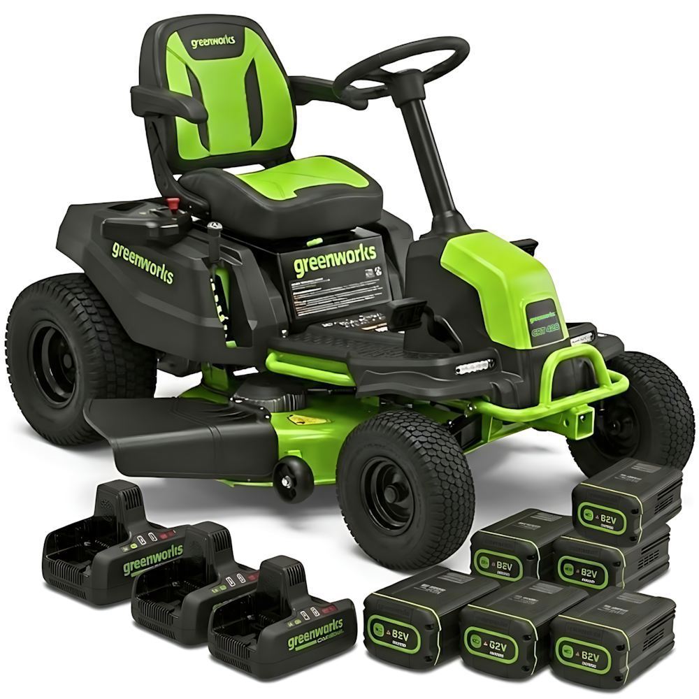 Trator Cortador Grama Bateria 42 POL Brushless 82V com 6 Baterias e 3 Carregadores GREENWORKS