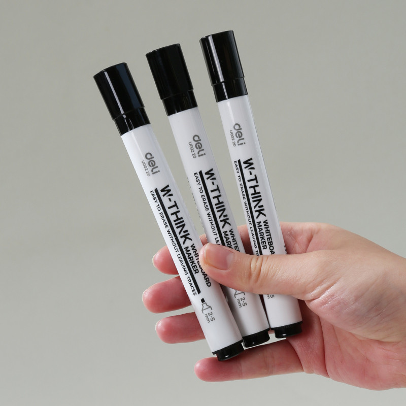 Marcador Quadro Branco Deli Kit 3 Unidades Ponta Redonda ou Chanfrada