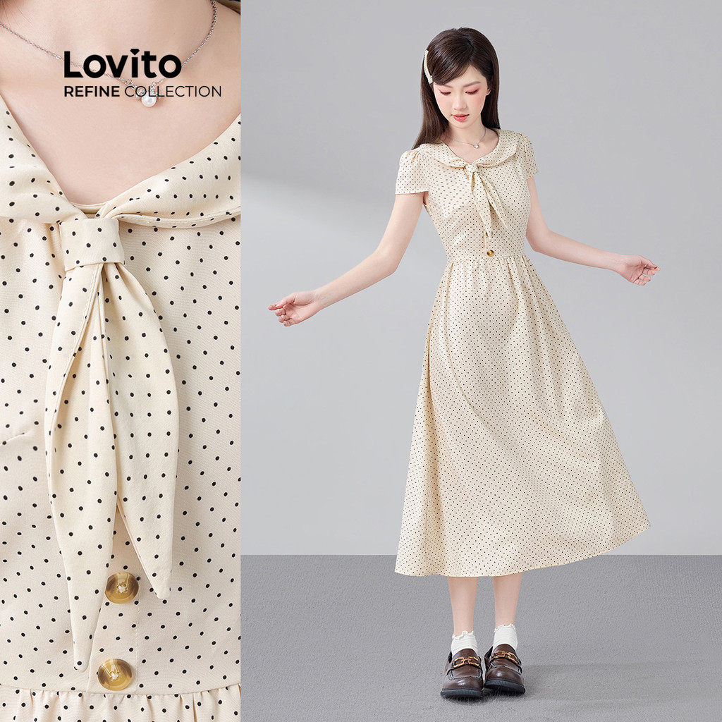 (Lovito Refine) Vestido Casual com Botão Enrugado para Mulheres Primavera/Verão LR26A300 em Oferta na Shopee