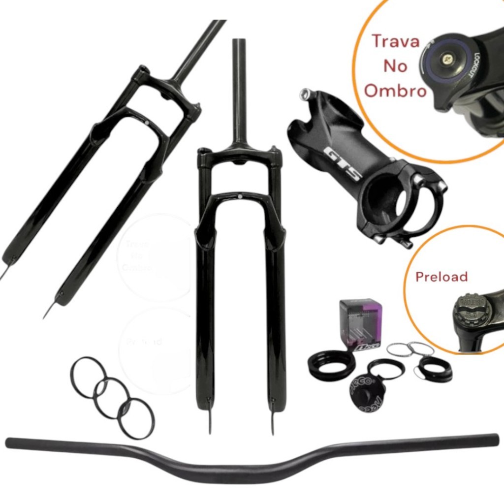 Suspensão amortecedor Aro 29 Com Trava + Guidão E Mesa gts 31.8mm + movimento de Direção para Bike bicicleta em Oferta na Shopee