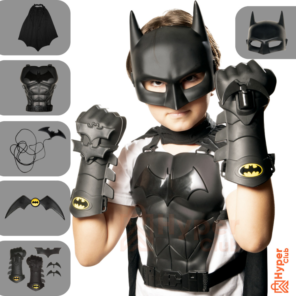 Kit Brinquedo Infantil Batman DC Comics Fantasia com Capacete Armadura Capa e Acessórios