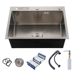 Cuba Pia Inox 304 Quadrada Cozinha Gourmet Com Acessórios E Suporte Faca 60x45 +Torneira de cozinha