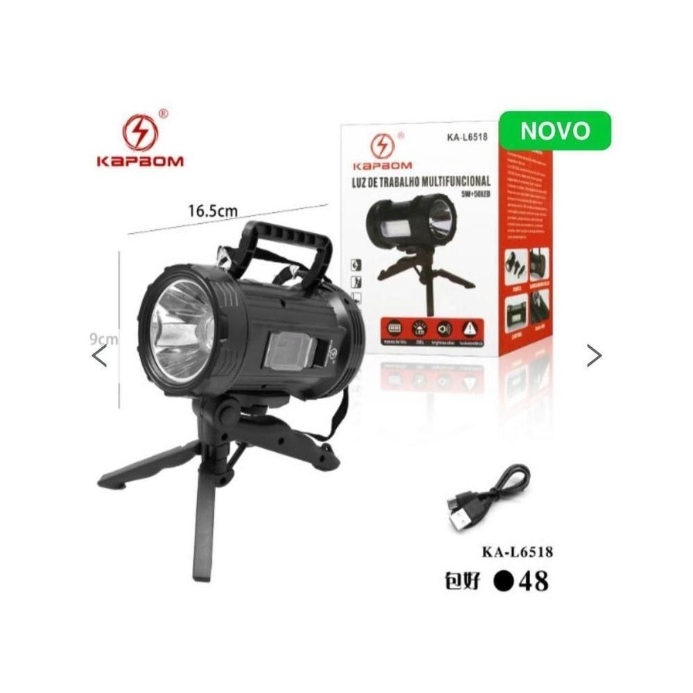 Lanterna Holofote Luz De Trabalho Led Usb Solar + Suporte  - kapbom
