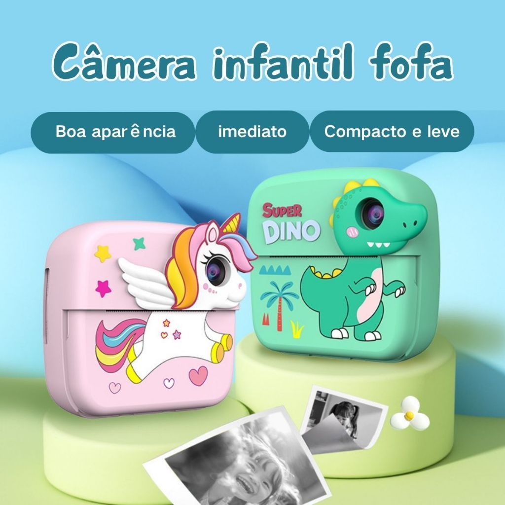 Câmera de Impressão Crianças Fotográfica Digital Unicórnio Dinosauro