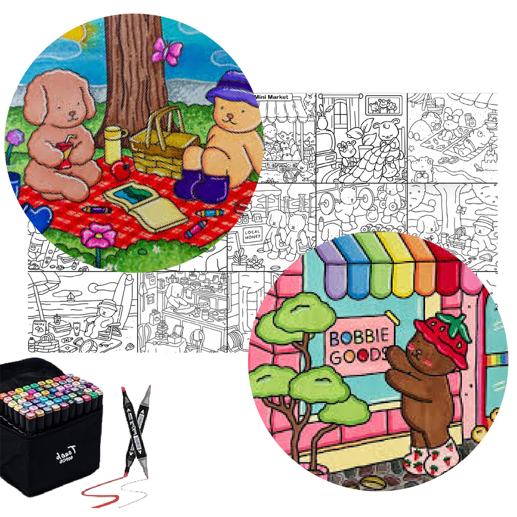 Tapete de Lona para Colorir em família Tapete Infantil Brincadeira para crianças e adultos Tapete Gigante Color 130x70cm