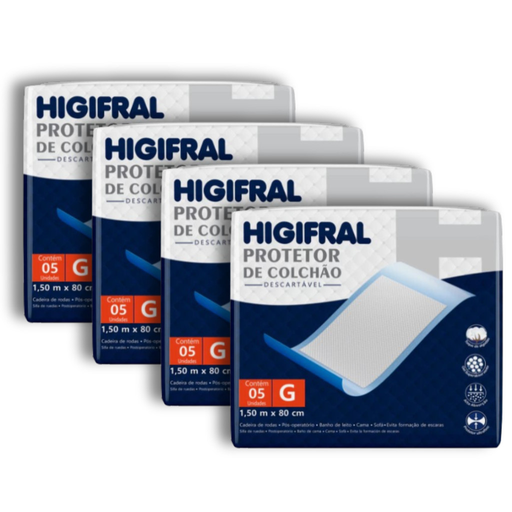 Kit 4 Protetor De Colchão Lençol Descartável Geriátrico Higifral - Tamanho G - Total 20 Unidades